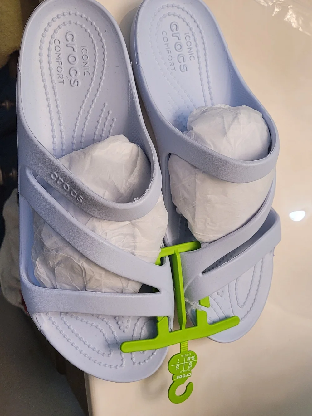 NWT in Bag-CROCS Women's Pale Blue Strappy Slide Sandals